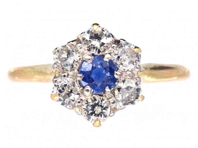 18ct Gold & Platinum, Sapphire & Diamond Cluster Ring