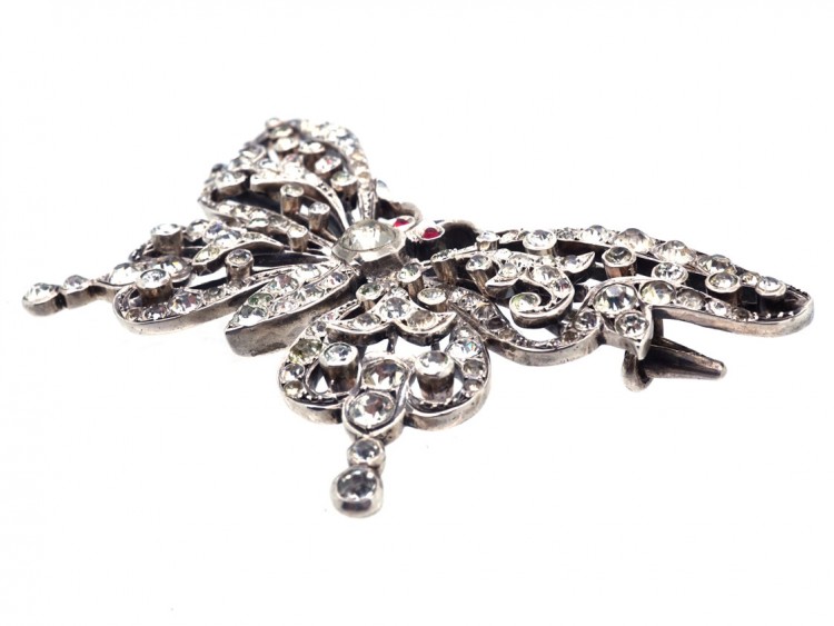 Large Edwardian Silver & Paste Butterfly Brooch