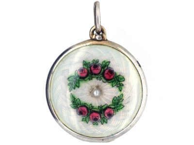 Edwardian Round Silver & Enamel Roses Locket