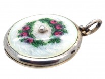Edwardian Round Silver & Enamel Roses Locket