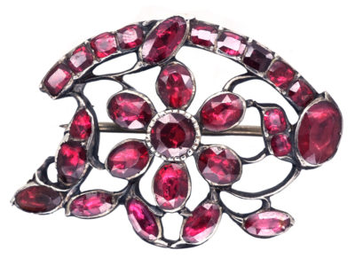 Georgian Flat Cut Almandine Garnet Flower Brooch Georgian Flat Cut Almandine Garnet Flower Brooch