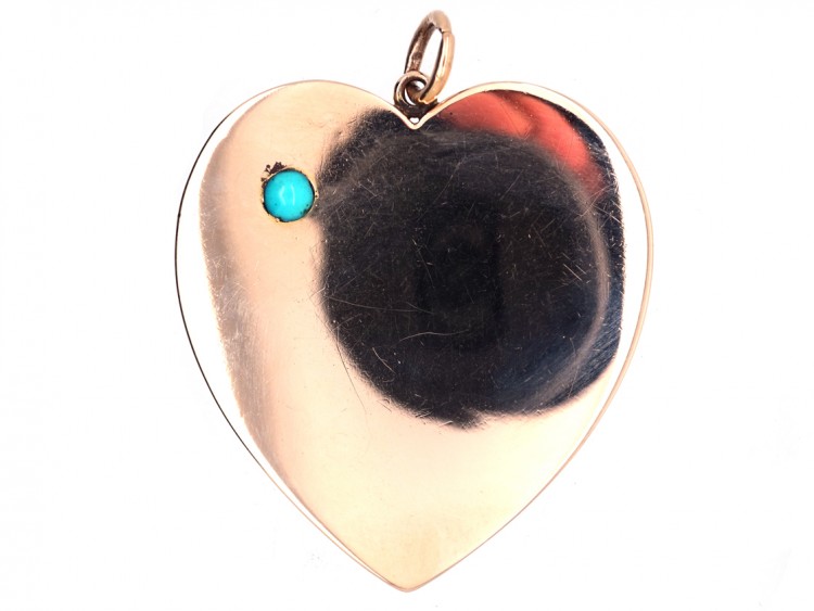 Large Edwardian 15ct Gold Heart Shaped Locket Set with a Turquoise