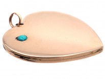 Large Edwardian 15ct Gold Heart Shaped Locket Set with a Turquoise