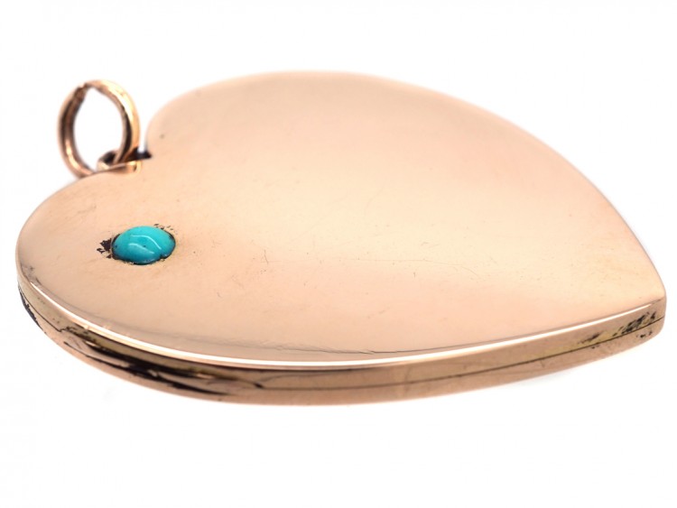 Large Edwardian 15ct Gold Heart Shaped Locket Set with a Turquoise