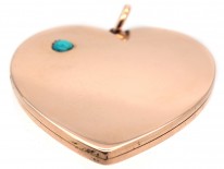 Large Edwardian 15ct Gold Heart Shaped Locket Set with a Turquoise
