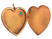 Large Edwardian 15ct Gold Heart Shaped Locket Set with a Turquoise