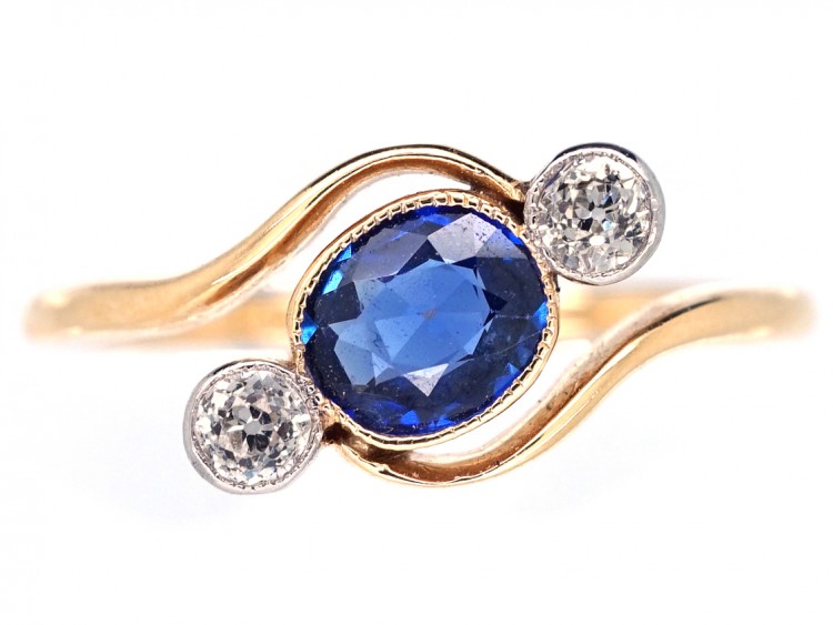 Edwardian Sapphire & Diamond Crossover Ring