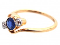Edwardian Sapphire & Diamond Crossover Ring