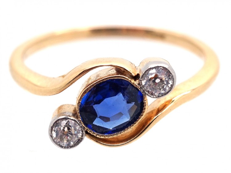 Edwardian Sapphire & Diamond Crossover Ring