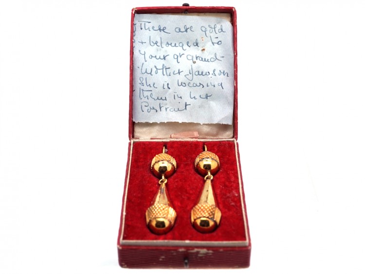Georgian 18ct Gold Drop Earrings in Original Case