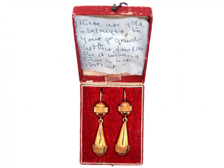 Georgian 18ct Gold Drop Earrings in Original Case