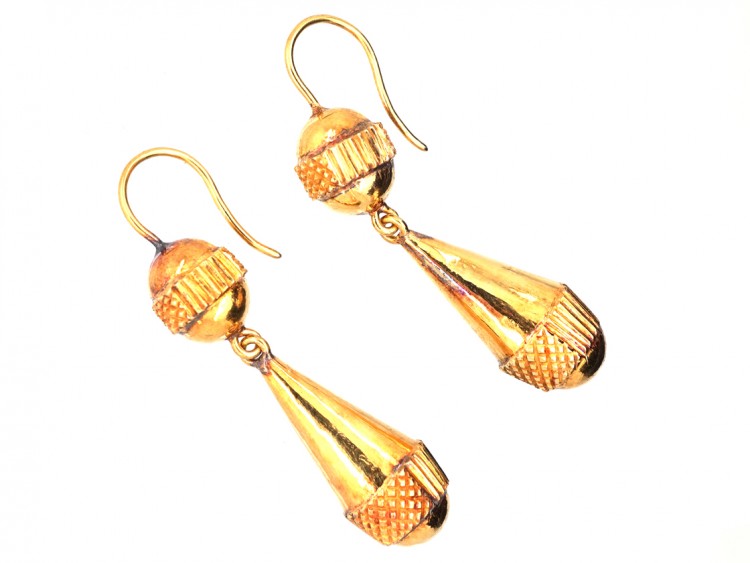 Georgian 18ct Gold Drop Earrings in Original Case