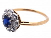 Edwardian 18ct Gold & Platinum, Sapphire & Diamond Cluster Ring