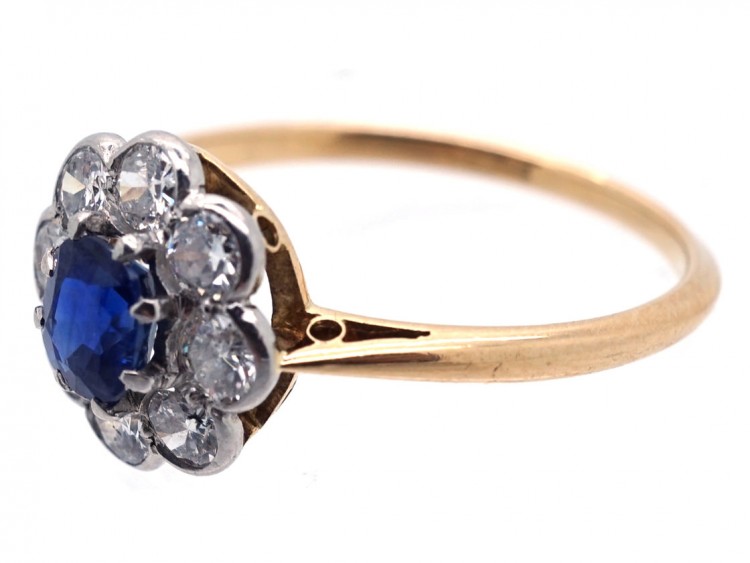Edwardian 18ct Gold & Platinum, Sapphire & Diamond Cluster Ring