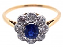 Edwardian 18ct Gold & Platinum, Sapphire & Diamond Cluster Ring