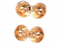 Edwardian 18ct Hammered Gold Round Cufflinks Set With Cabochon Sapphires & Rubies