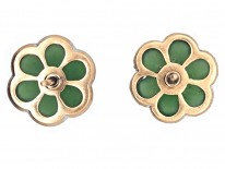 Edwardian Nephrite & Diamond Scalloped Edge Earrings