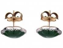 Edwardian Nephrite & Diamond Scalloped Edge Earrings
