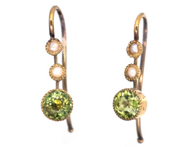 Edwardian 15ct Gold, Peridot & Natural Split Pearl Drop Earrings