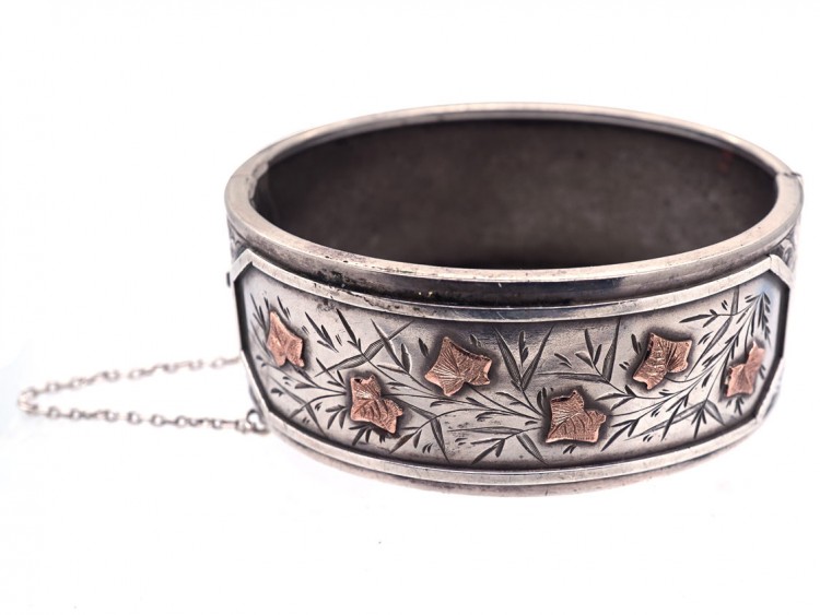 Victorian Silver & Gold Overlay Ivy Leaf Bangle