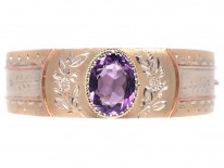 Victorian Silver & Gold Overlay Bangle with Amethyst Centre