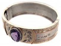 Victorian Silver & Gold Overlay Bangle with Amethyst Centre