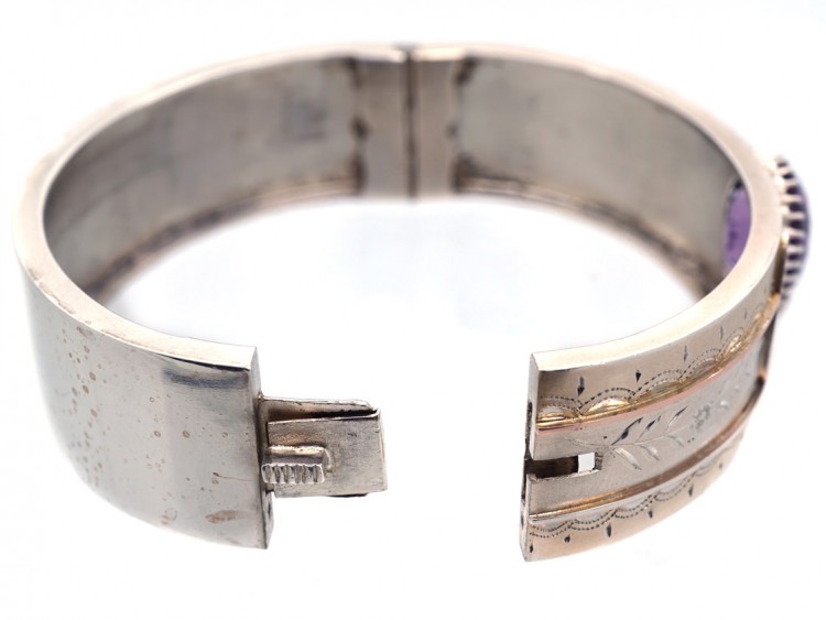 Victorian Silver & Gold Overlay Bangle with Amethyst Centre