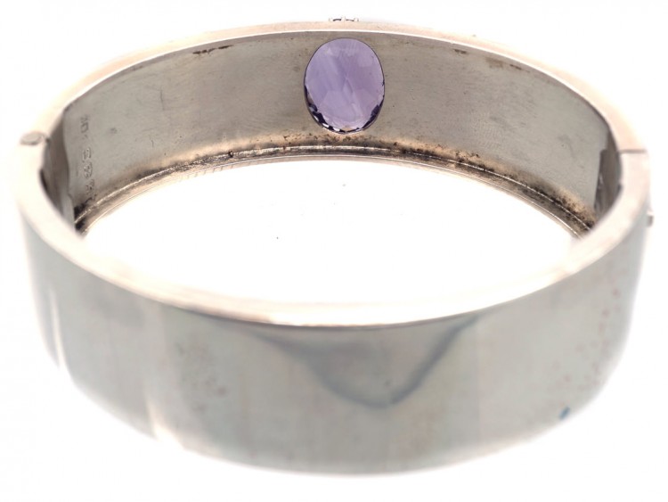 Victorian Silver & Gold Overlay Bangle with Amethyst Centre