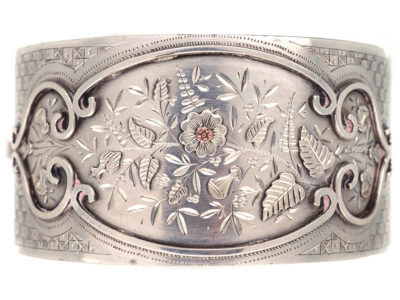 Victorian Silver Applied Rose Design Bangle