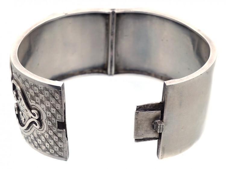 Victorian Silver Applied Rose Design Bangle