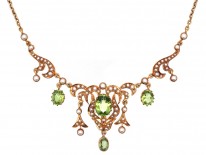 Edwardian 15ct Gold, Natural Split Perals & Peridot Necklace in Original Case