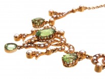 Edwardian 15ct Gold, Natural Split Perals & Peridot Necklace in Original Case