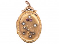 Edwardian 9ct Back & Front Oval Locket With Bow & Flowers Design