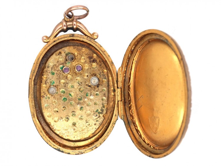 Edwardian 9ct Back & Front Oval Locket With Bow & Flowers Design