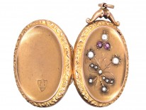 Edwardian 9ct Back & Front Oval Locket With Bow & Flowers Design
