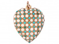 15ct Gold Natural Split Pearl ​& Turquoise Heart Pendant with Locket Back