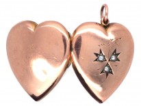 Rose Gold Edwardian Heart Shaped Locket with three Natural Split Pearls