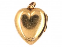 Edwardian 15ct Gold Heart Locket Set with Rubies & Rose Diamond