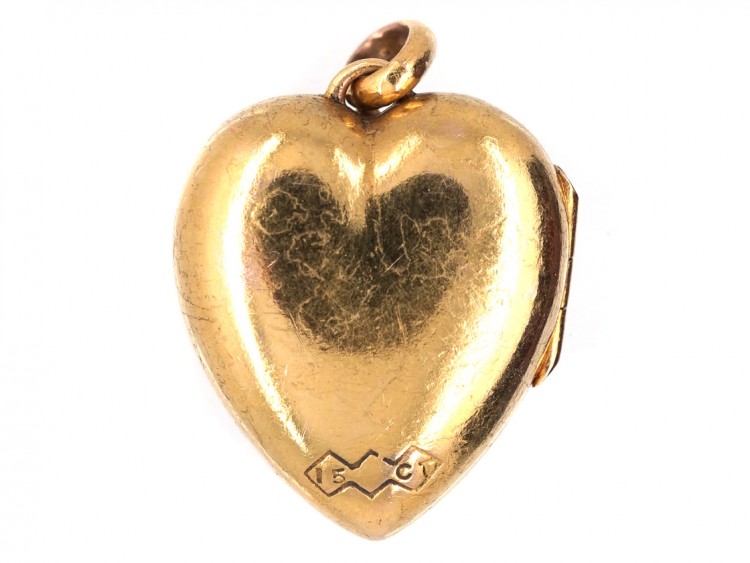 Edwardian 15ct Gold Heart Locket Set with Rubies & Rose Diamond