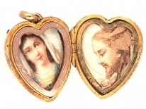Edwardian 15ct Gold Heart Locket Set with Rubies & Rose Diamond