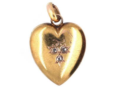 Edwardian 15ct Gold Heart Shaped Locket with Three Rose Diamonds