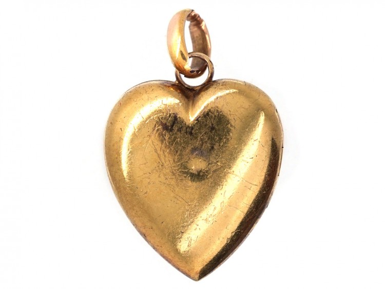 Edwardian 15ct Gold Heart Shaped Locket with Three Rose Diamonds