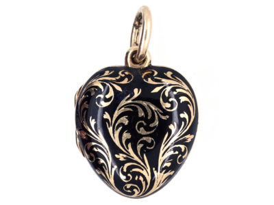 15ct Gold & Black Enamel Memorial Heart Shaped Locket