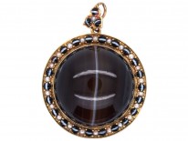 Victorian 18ct Gold, Large Domed Banded Onyx & Natural Split Pearl Pendant