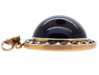 Victorian 18ct Gold, Large Domed Banded Onyx & Natural Split Pearl Pendant