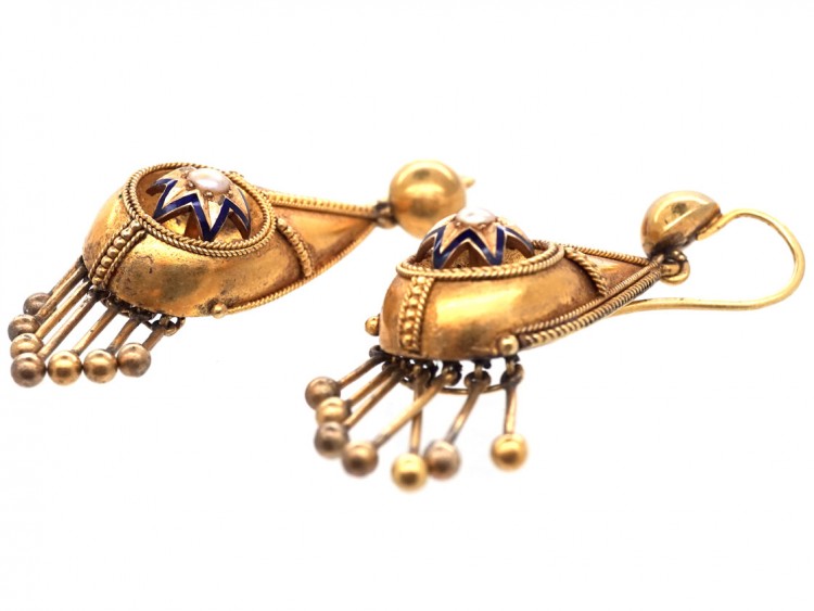 Victorian Etruscan Revival 15ct Gold Drop Star & Tassle Earrings