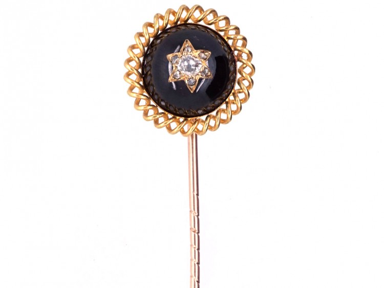 Victorian 18ct Gold, Diamond & Cabochon Garnet Stickpin