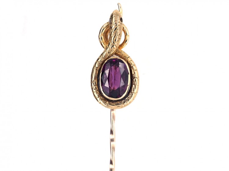 Georgian 15ct Gold & Almandine Garnet Snake Stick Pin