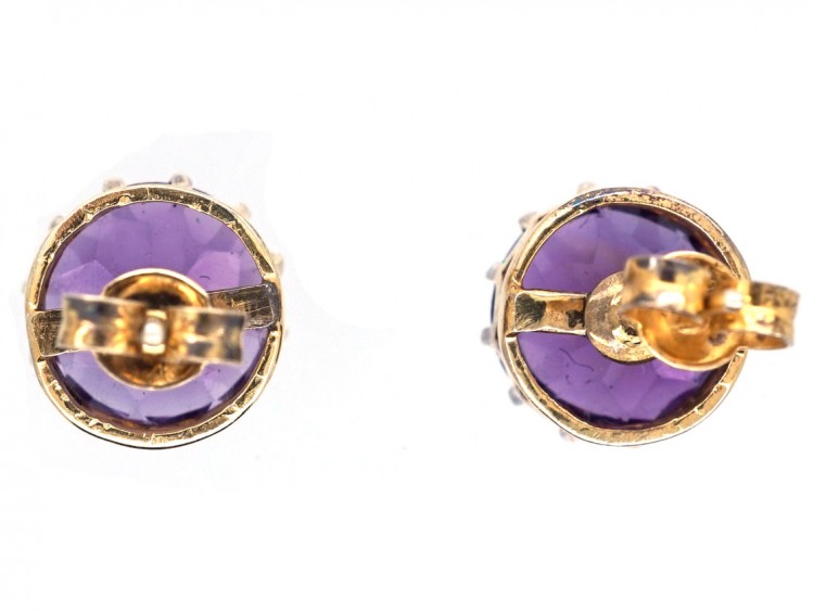 9ct Gold & Amethyst Round Stud Earrings