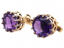 9ct Gold & Amethyst Round Stud Earrings